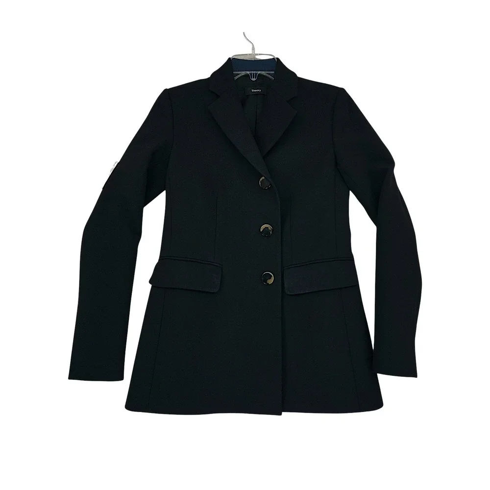 Theory Blazer sz 00 Womens Black 3-Button Tailored Office Suit Jacket‎ Coat READ